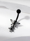 Rhinestone Butterfly Navel Belly Ring Stainless Steel Body Jewelry For Adults
