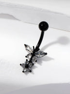 Rhinestone Butterfly Navel Belly Ring Stainless Steel Body Jewelry For Adults