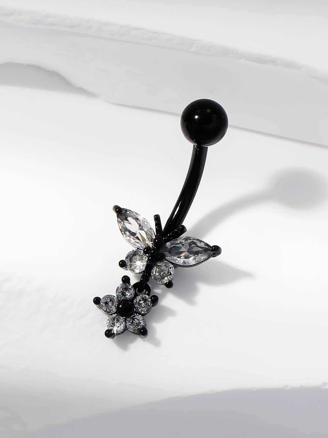 Rhinestone Butterfly Navel Belly Ring Stainless Steel Body Jewelry For Adults