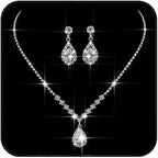 JAKAWIN Silver Rhinestone Jewelry Set Wedding Necklace Earrings for Women