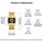 YaLaLuSi Tonneau Square Full Rhinestone Women Watch Black  Dial Double Halo Crystal Bezel Multi-Row Gold Link Bracelet Ladies Quartz Dress Wristwatch