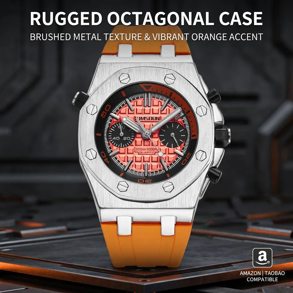 1pcs Men's Orange Silicone Band Luxury Business Quartz Watch for Party Holiday Gift mbzr