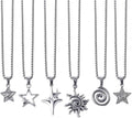 6PCS Y2K Necklace Grunge Jewelry Set for Women, Silver Vintage Punk Emo Necklace Alt Jewelry Star Sun Pentagram Spiral Necklace, Stainless Steel Punk Alt Alternative Jewelries Emo Gothic Accessories.