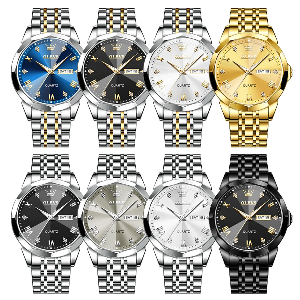 OLEVS 9931 Brand Original Authentic Watches for Man Luxury Gift Box Steel Belt Double Calendar Quartz Female and Male Expression Couple Models