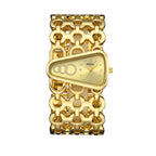 YaLaLuSi Irregular Trapezoid Gold Dial Women Watch Hollow Wide Interlocking Link Bracelet Unique Luxury Waterproof Ladies Quartz Dress Wristwatch For Party Dating Wedding