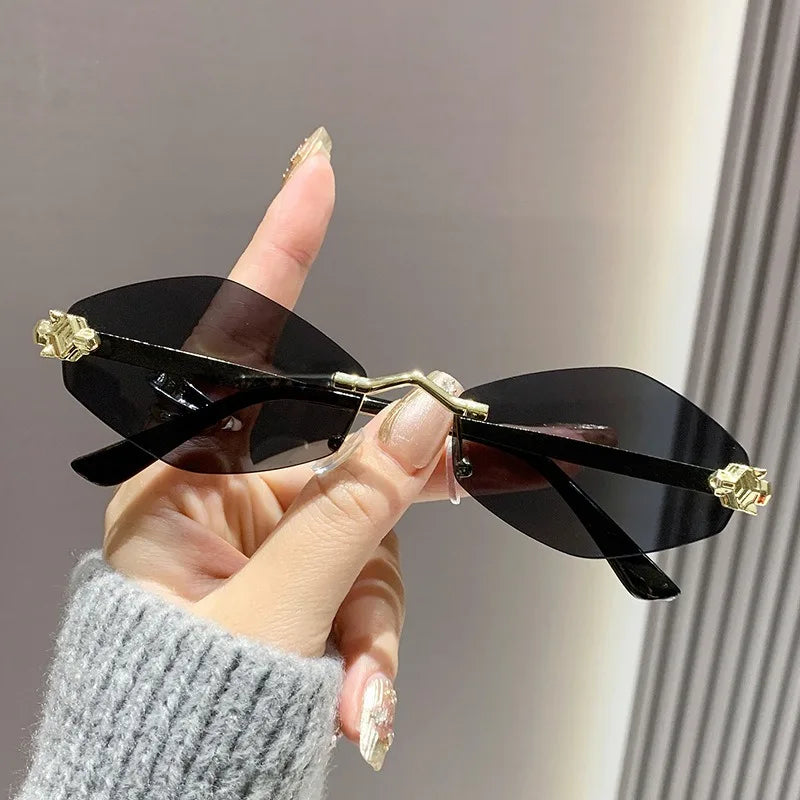 Trendy Rimless Polygonal Sunglasses Stylish Gradient Lens Metal Shades Eyewear