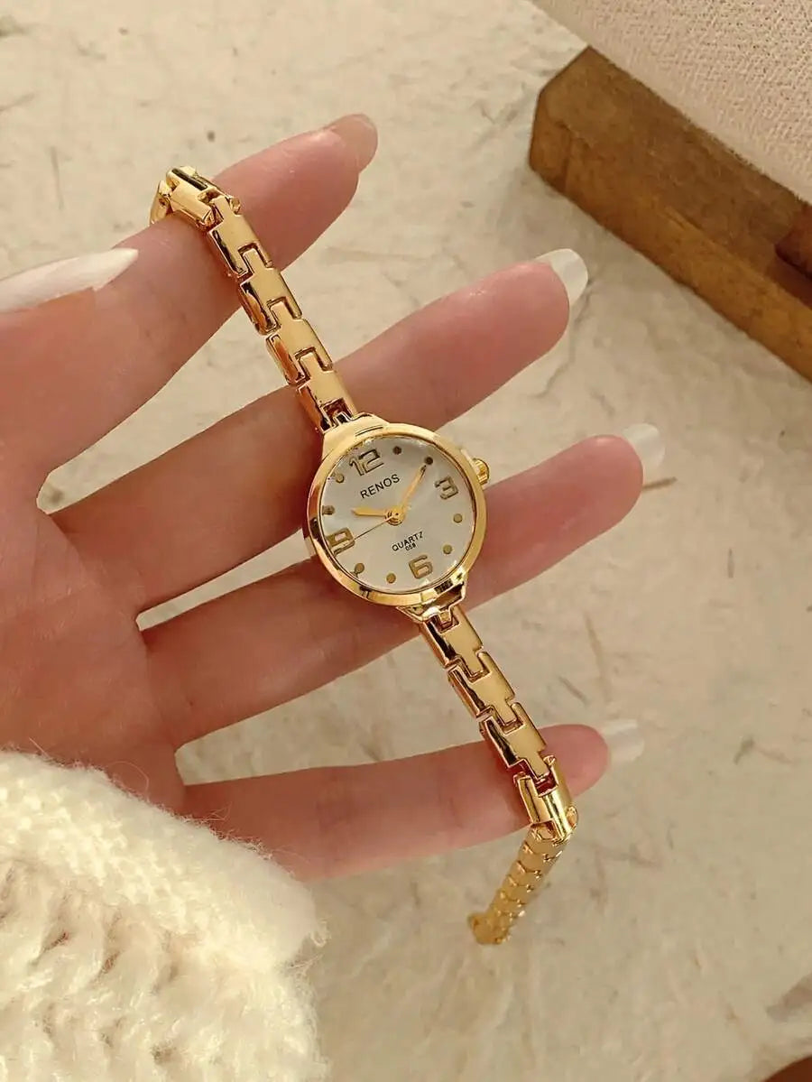 1pc Elegant Small Dial Silver & White Dial Quartz Women Watch, Round Dial, Suitable For Students/Adults/Gifts/Parties/Ladies