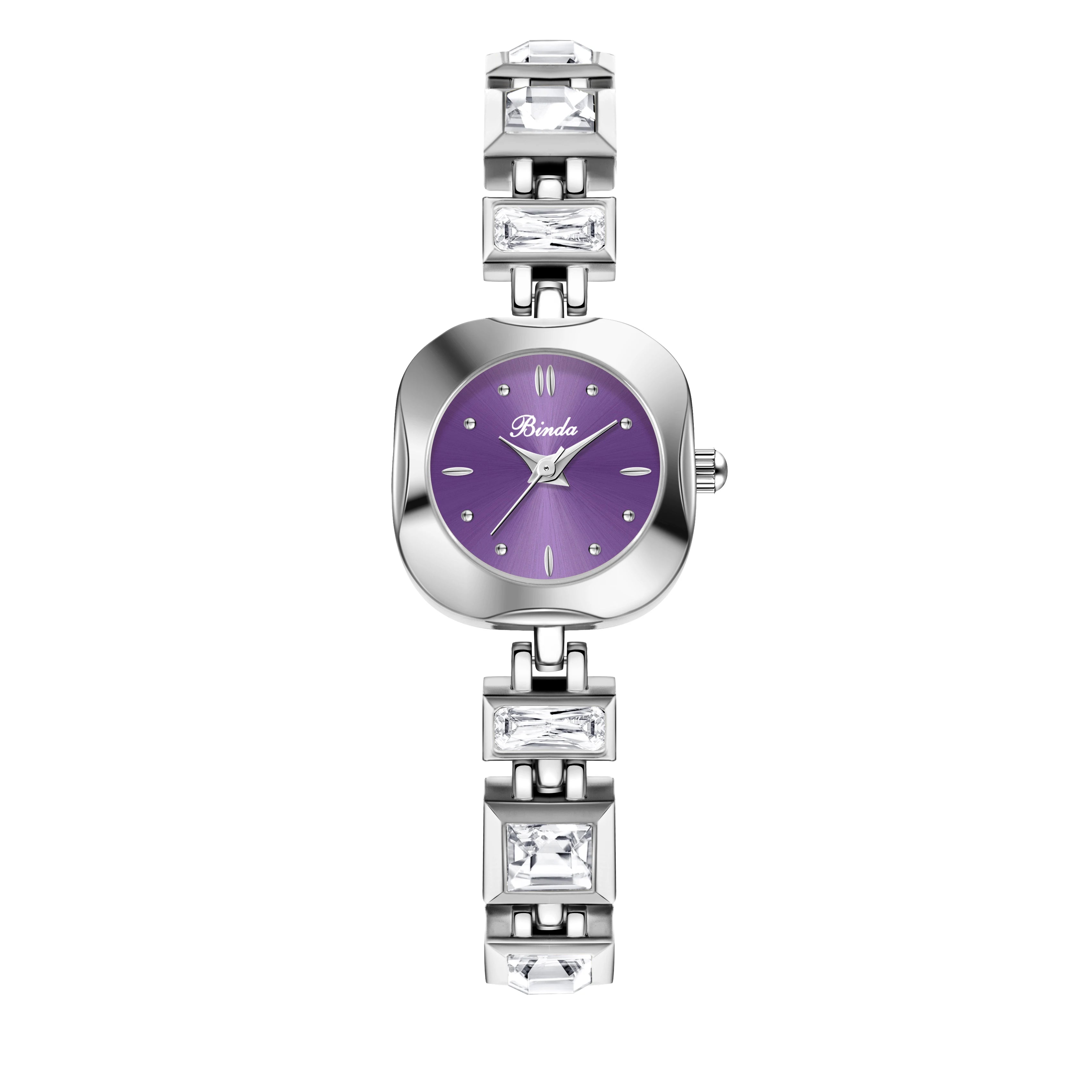 BINDA Women’s Square Crystal Quartz Watch Bracelet with Box & Strap Adjuster mbzr