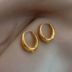 Gold Teardrop Huggie Hoop Earrings, Thick Oval Click Hoop Earrings, Polished Chunky U Shape Hoop Earrings for Women