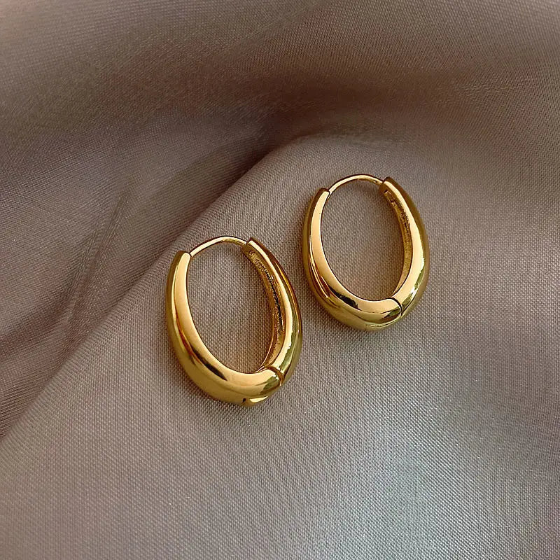 Gold Teardrop Huggie Hoop Earrings, Thick Oval Click Hoop Earrings, Polished Chunky U Shape Hoop Earrings for Women