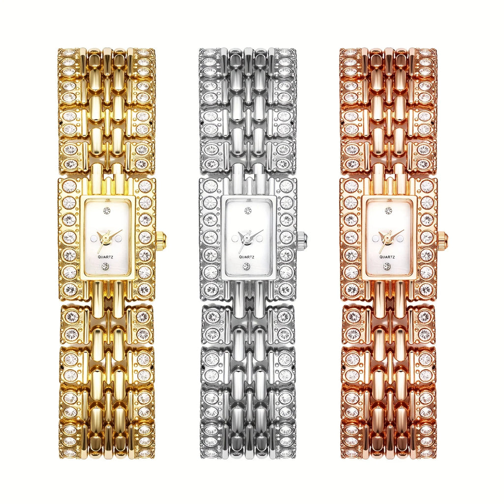 Women's Diamond Watch Bracelet Full Crystal Rhinestone Square Dial Quartz Wristwatch Gold Silver Rose Gold Elegant Ladies Dress Watch Gift mbzr