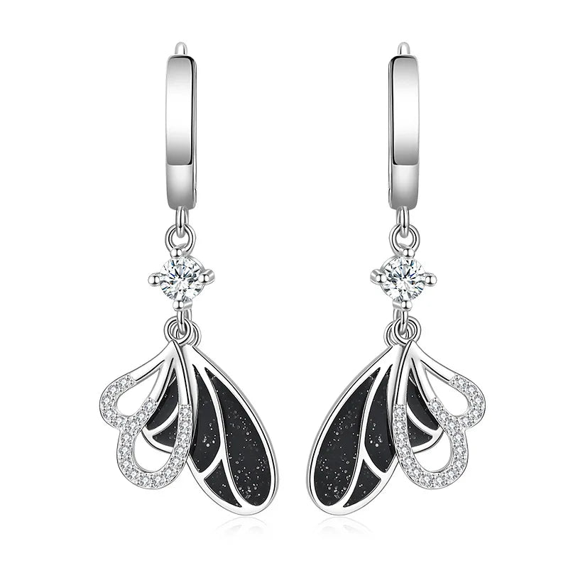 Sterling Silver Bow Zircon Long Drop Earrings Engagement Gift