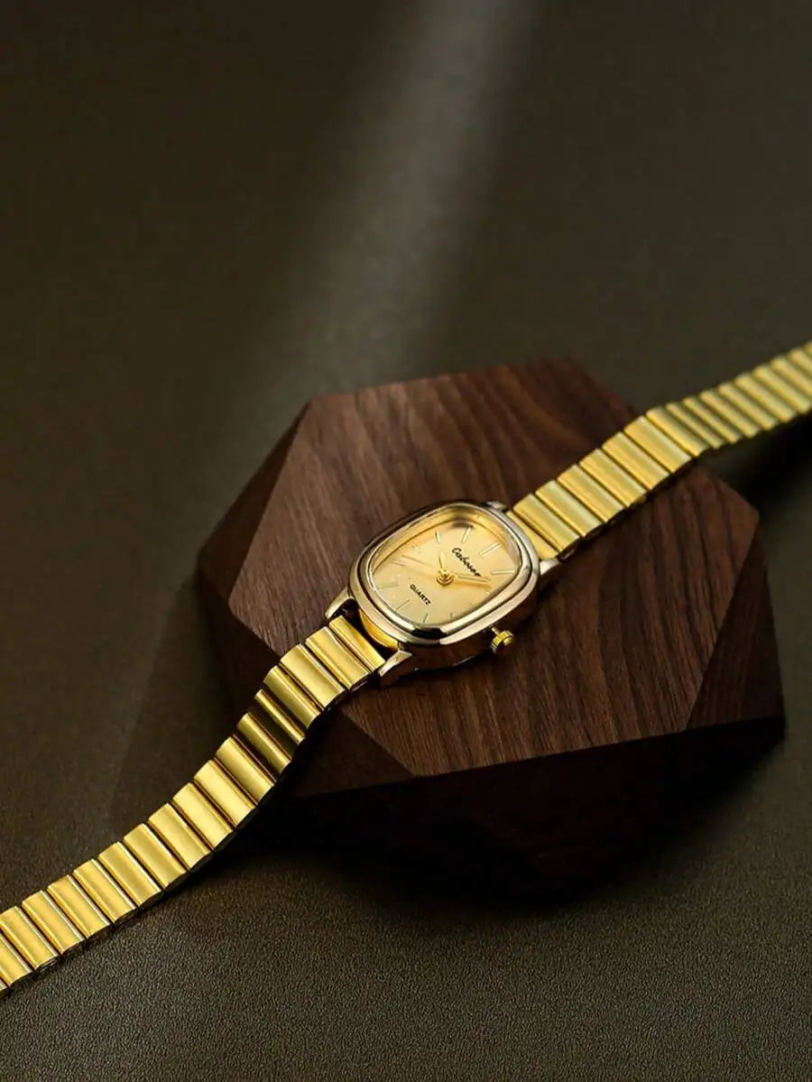 1pc Women's Square Gold Quartz Watch, Exquisite Minimalist Retro Style, Suitable For Daily Wear And An Ideal Gift For Life
