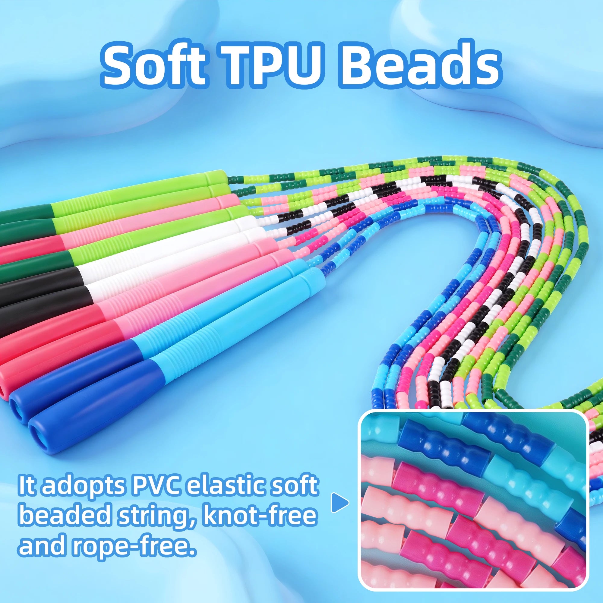 YUEDONG Adjustable Anti-Tangle TPU Beaded Jump Rope for Kids & Adults, 2.8m Length Two-Tone Fitness Skipping Rope for Rhythm Training & Beginner Workouts mbzr