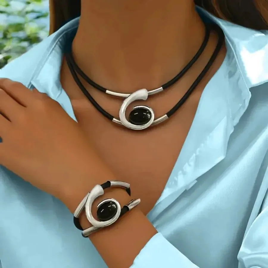 Exaggerated Spiral Snail Ear Studs Necklace Bracelet Ring Bohemian Jewelry Set for Women Elegant Beach Style Accessories