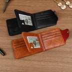 Men's Wallet Made of PU Wax Oil Skin Purse for Men Women Coin Purse Short Male Card Holder Wallets snap button Around Money Coin Purse