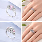 Anillos Apilables de Plata Esterlina 925 (Nuevos) – Lazo Rosa + Corazón (Tema Amor), Adecuados para Mujer y Chica mbzr