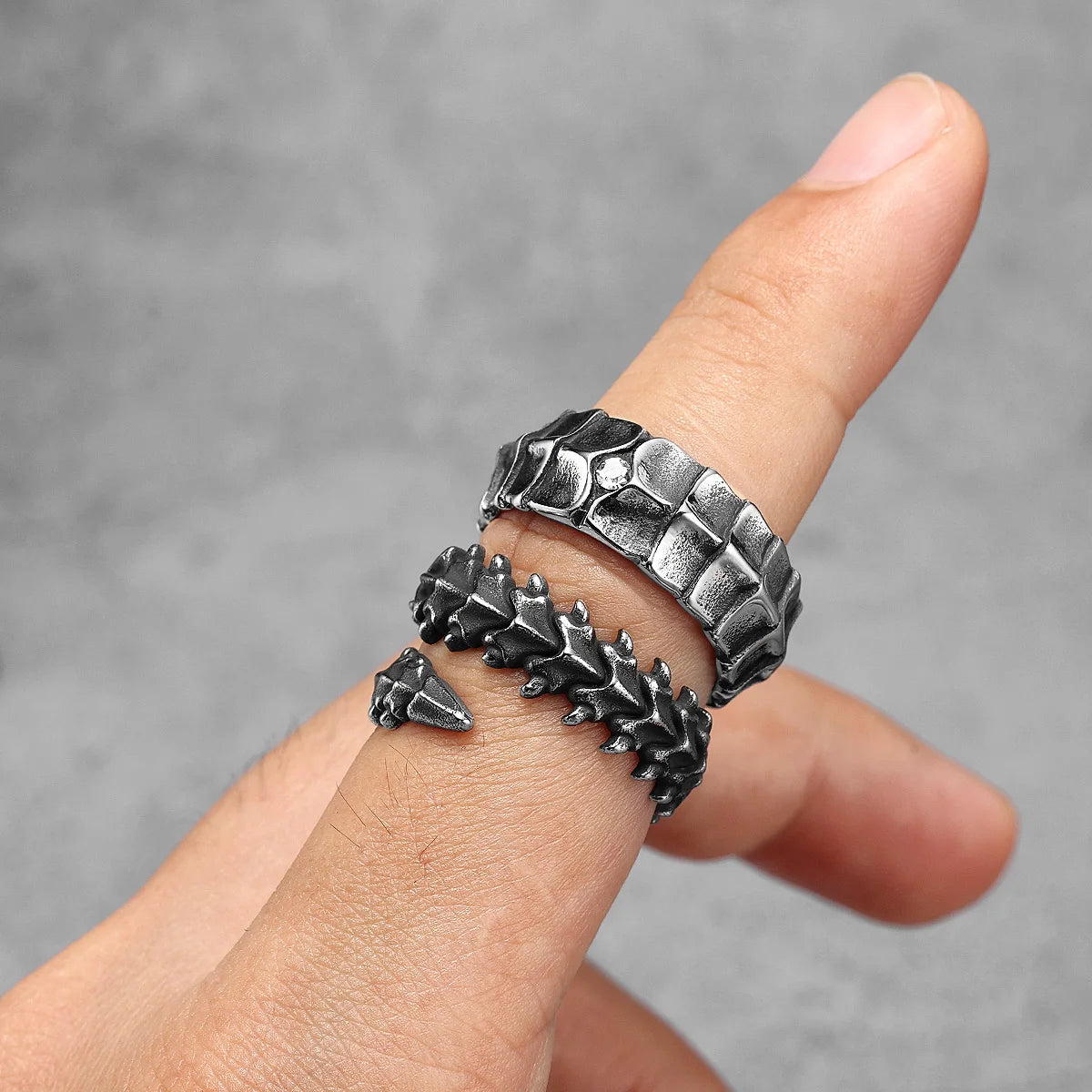 Stainless Steel Mens Rings Dragon Spine Scales Trendy Fashion