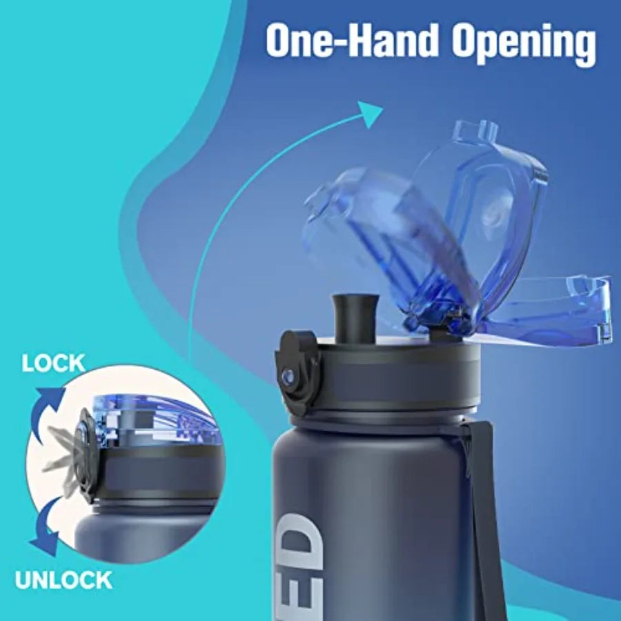 Water Bottle 32oz, Durable and Leakproof Water Bottles Motivational with Time Marker, Tritan, BPA Free, Wide Mouth with Easy Cl mbzr