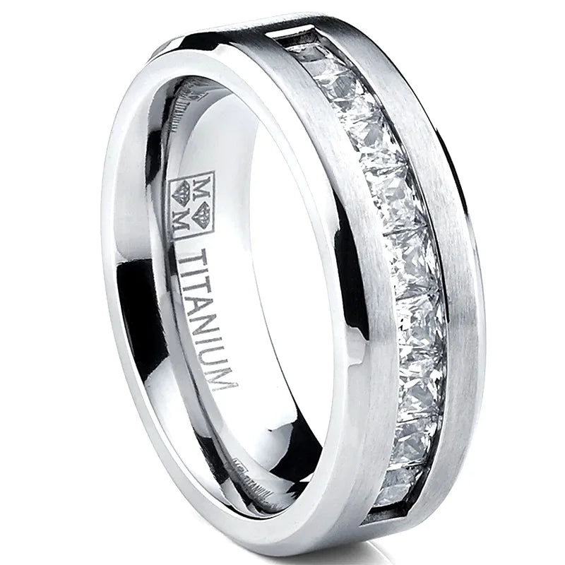 Hot Selling Silver Plated Stainless Steel Rings For Men Square Cubic Zircon Ring Jewelry Accessories Wholesale Size 7-13