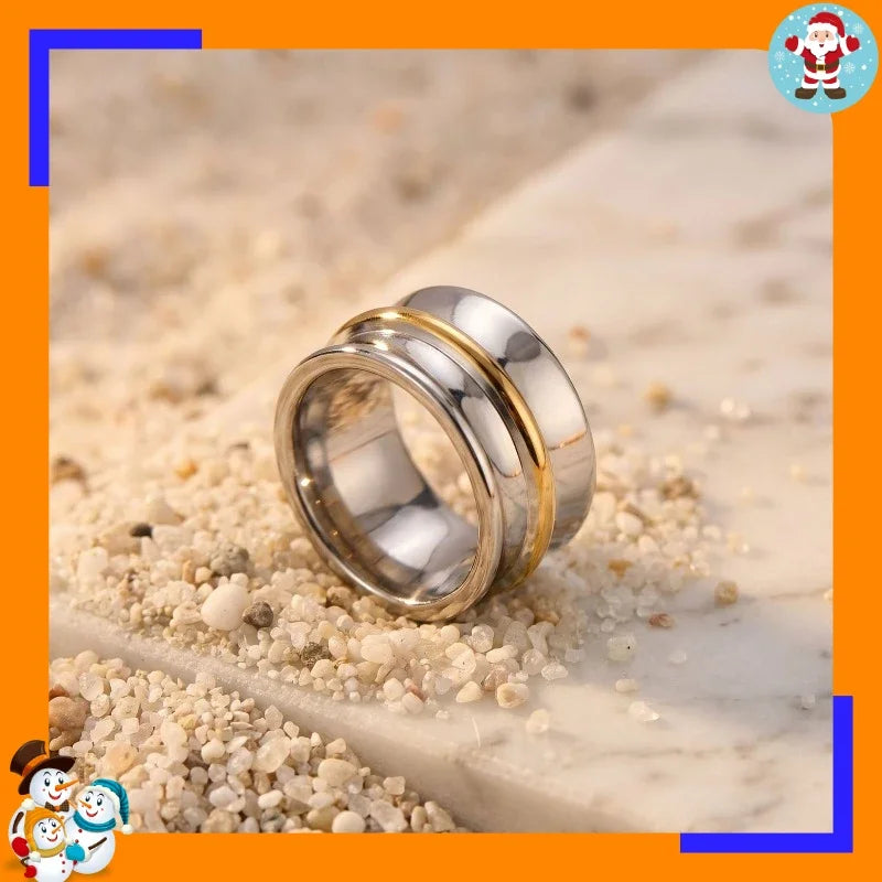 Minimalist Two-color Wide-edge Ring Commuting Versatile Titanium Steel Gold and Silver Contrasting Color Non-fading Ring