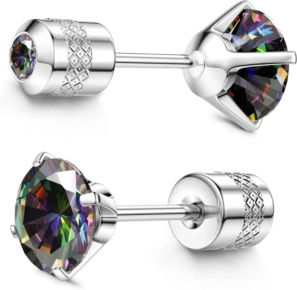 G23 Titanium Screw Back 20G 5A Cubic Zirconia Earrings Studs for Women Men Double Side Earrings Piercing Sleeper Studs Jewelry