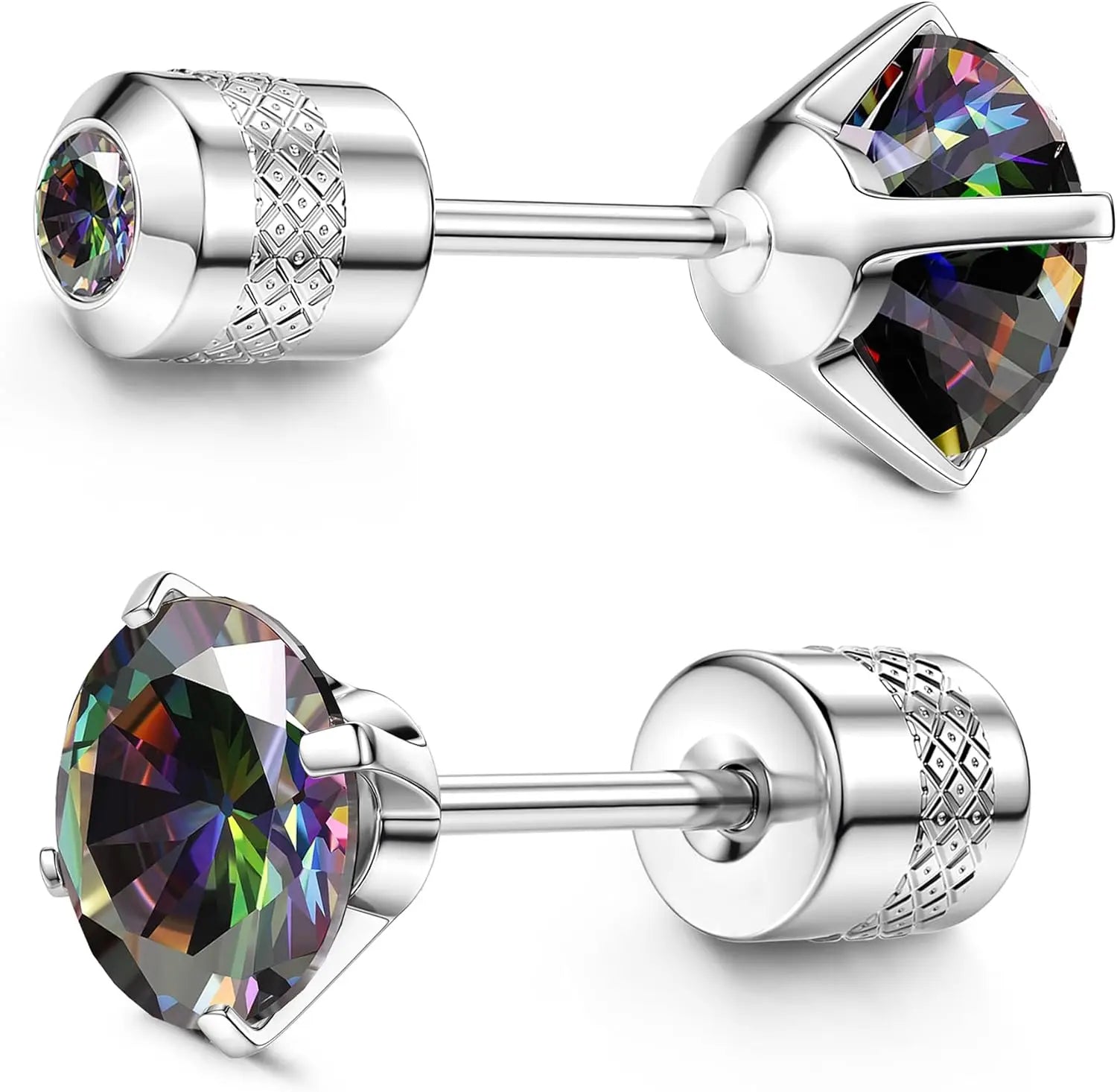 G23 Titanium Screw Back 20G 5A Cubic Zirconia Earrings Studs for Women Men Double Side Earrings Piercing Sleeper Studs Jewelry