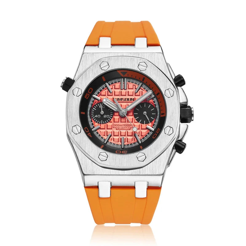 1pcs Men's Orange Silicone Band Luxury Business Quartz Watch for Party Holiday Gift mbzr