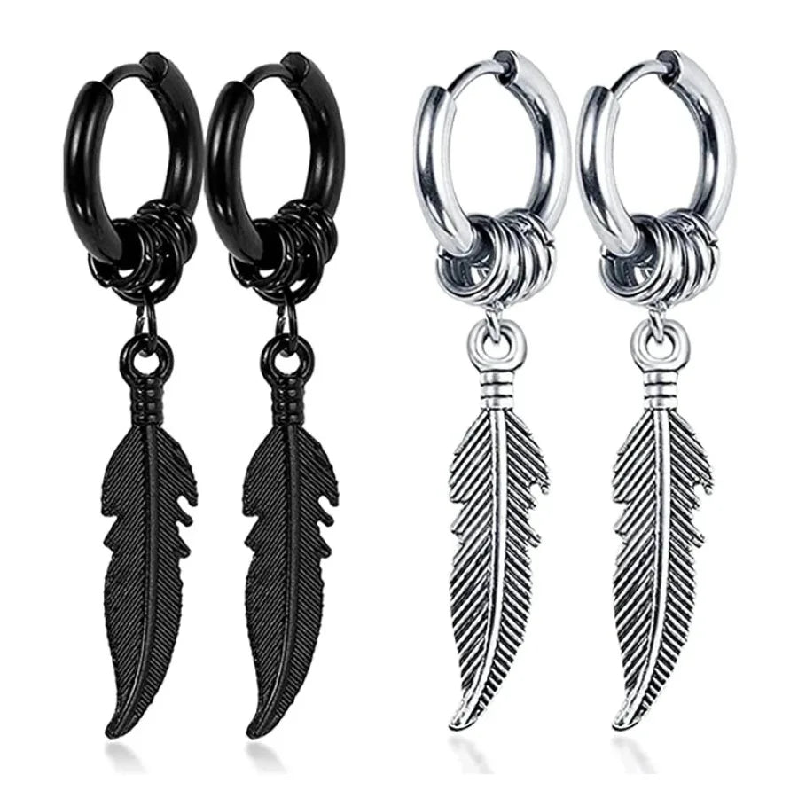 2pc korean Fashion Cross Feather Stud Earrings Punk Rock Style For Women Men High Quality Stainless Steel Hiphop Ear Jewelry