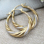 316 Stainless Steel Two-tone Twisted Hoop Earrings, Classic Retro Textured Jewelry