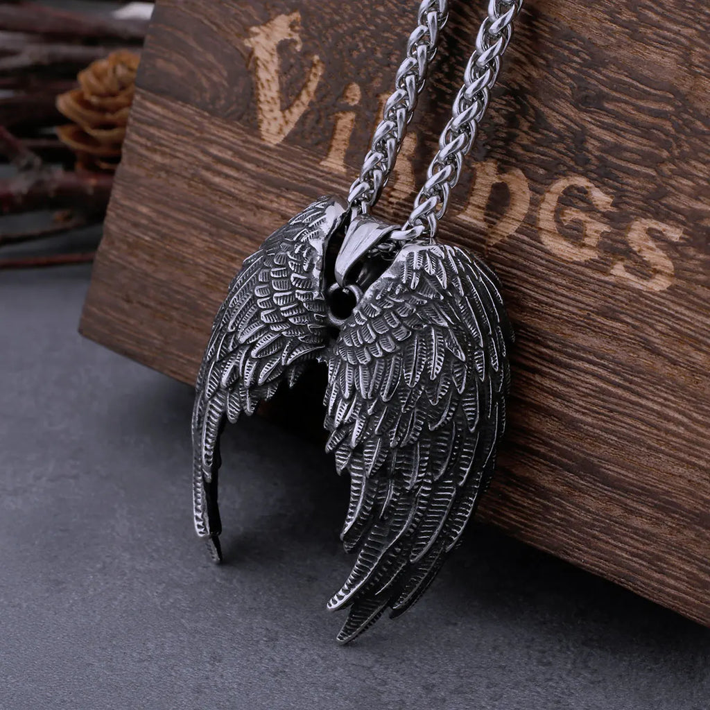 Vintage Angel Wings Pendant Necklace Stainless Steel Unisex