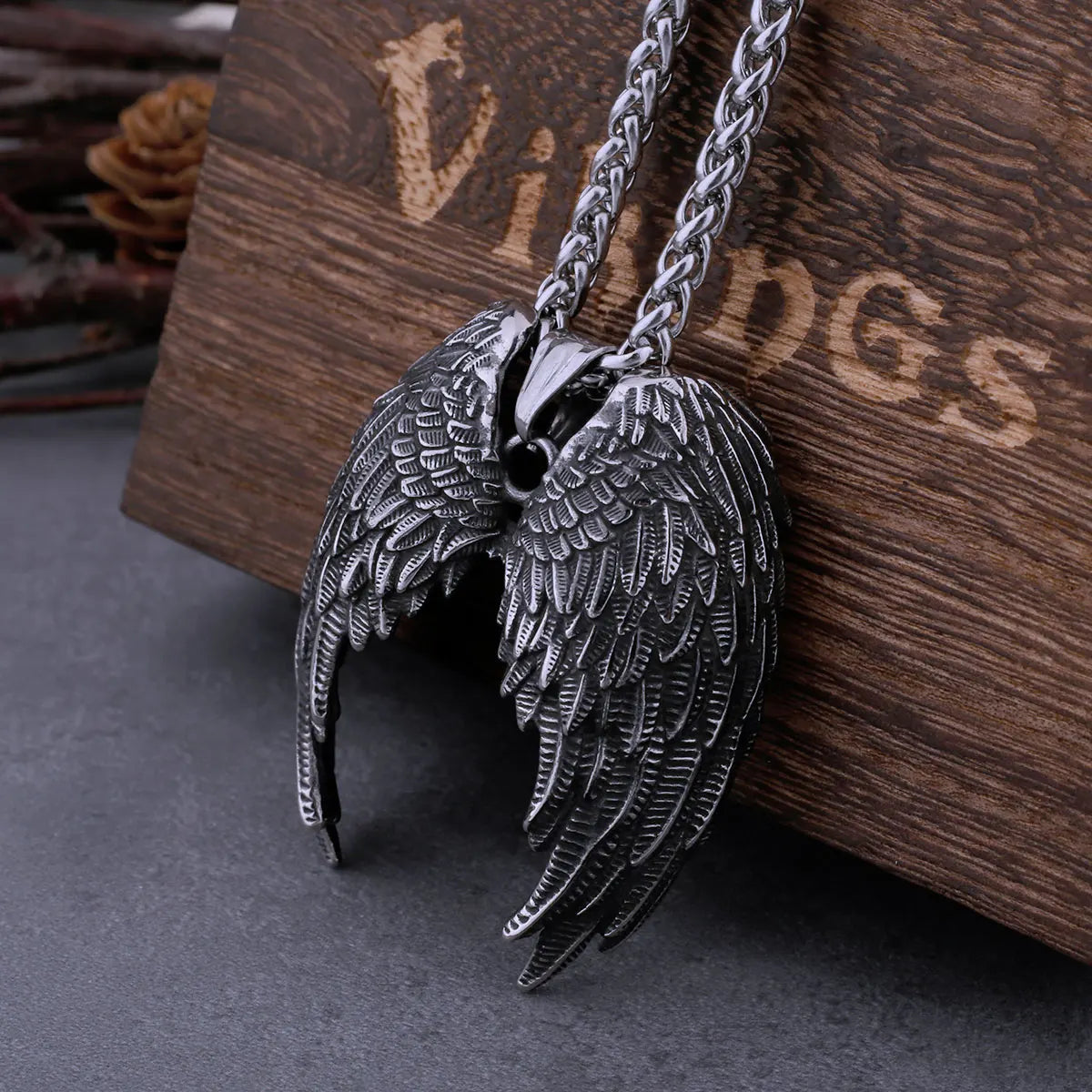 Vintage Angel Wings Pendant Necklace Stainless Steel Unisex