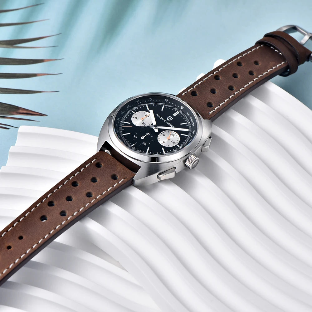 PAGANI DESIGN 2026 Retro Luxury Men's Quartz Watches Sports Chronograph VK63 Watch For Men AR Sapphire Waterproof Leather Clock