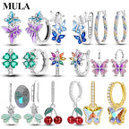 MULA 925 Sterling Silver Earring Stud For Women Fine Jewelry Gift Butterfly Four-leaf Clover Flowers Firefly Zircon Hoop Earring