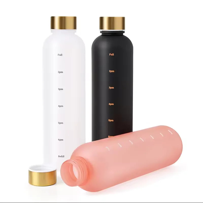 1000ML Bottle With Time Marker Motivational Reusable Fitness Sports Outdoors Travel Cycling Leakproof BPA Free Frosted Bottle mbzr