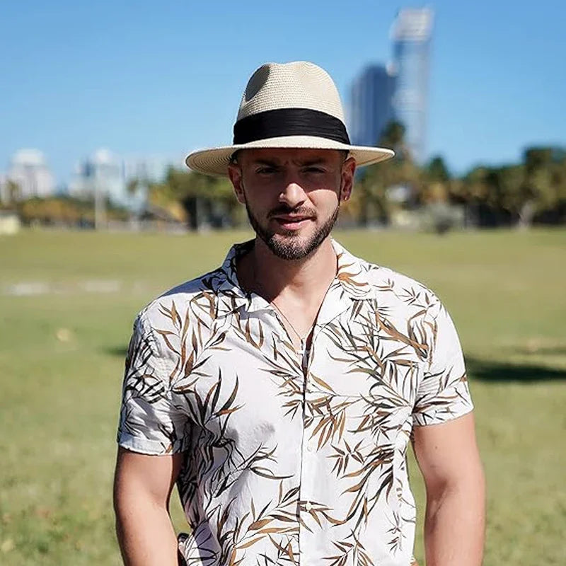 Summer Beach Woven Sun Hats Plus Size Jazz UV UPF 50+ Sun Protection Travel Panaman Straw Hats Unisex