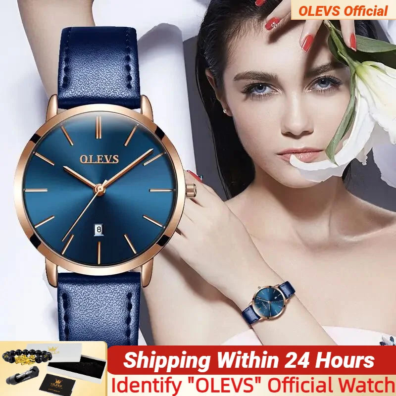 OLEVS Women Watch Red  Casual Leather Ladies Watches Luxury Quartz Female Wristwatches Brand Clock Ultra Thin Surface 6.5MM5869 mbzr