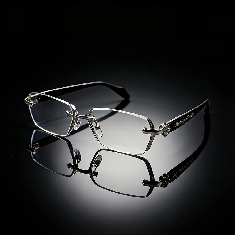 New classic retro square frameless small frame trendy daily casual wear sunglasses, metal frame + PC lenses, unisex street sunglasses, simple and advanced sense, light and no nose pressure, showing a small face artifact