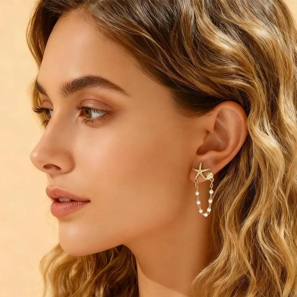 Women's Pearl Drop Seashell Earrings with Tropical Beach Theme - Perfect for Summer Vacation and Beach Jewelry Gifts mbzr