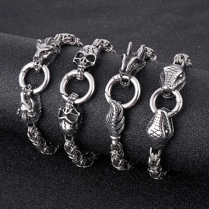 New 316L Stainless Steel Hip Hop Skull Wolf Head Dragon Bracelet Jewelry