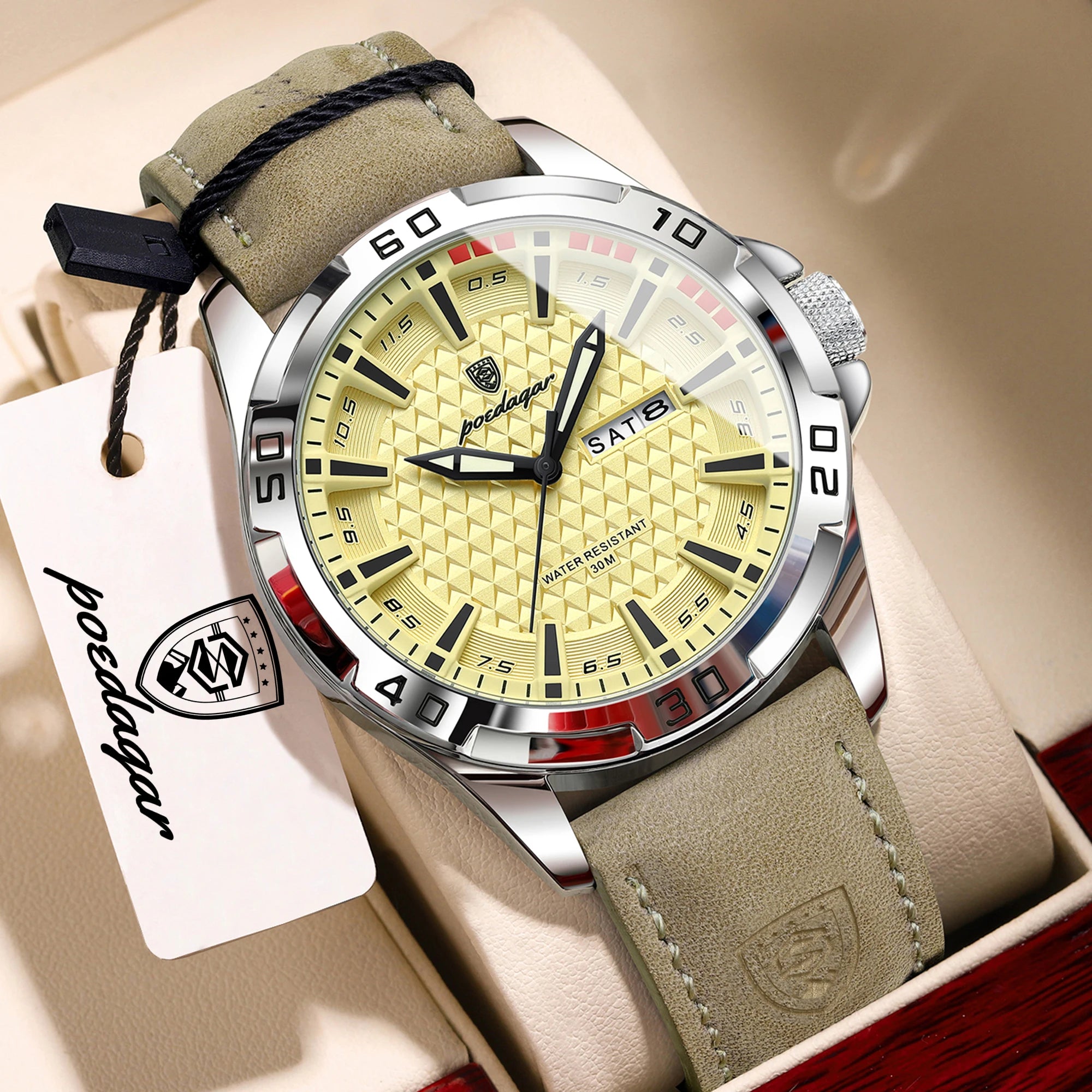 POEDAGAR Original Business Man Wristwatch Waterproof Luminous Date Week Casual Watch For Men Quartz Leather Luxury Fashion Men's Watches Reloj mbzr