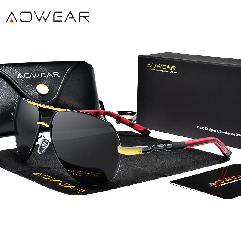 AOWEAR Aviation Mirror Polarized Sunglasses Brand Designer Retro Eyewear