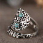 CAOSHI Delicate Vintage Silver Color Ring with Imitation Turquoise Unique Flower Design Adjustable mbzr