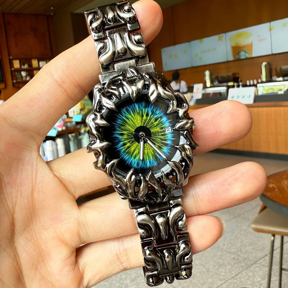 Green Devil Punk Eye Quartz Watch Men  Alabaster Industries Carving Demon Claw Y2K Men Watch Unique Creative Men Medieval Clock