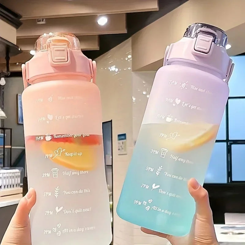 2L Water Bottle With Straw Large Capacity Sports Water Bottle Travel Fitness Sports Portable Drinking Bottles With Time Marker mbzr
