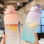 2L Water Bottle With Straw Large Capacity Sports Water Bottle Travel Fitness Sports Portable Drinking Bottles With Time Marker mbzr