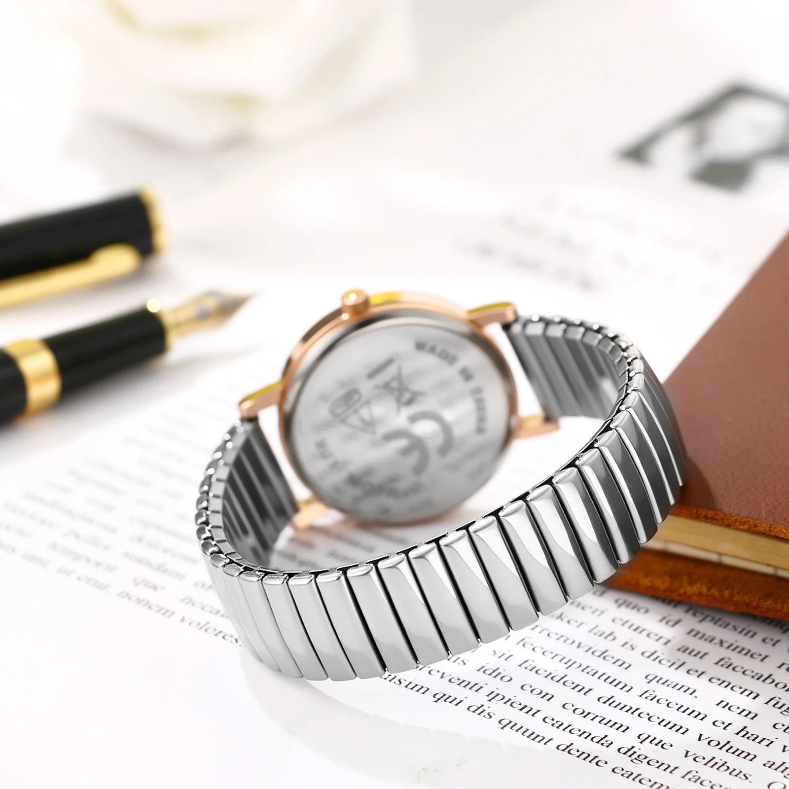 Women's Elastic Band Watch Easy Reader Large Face Arabic Numerals Analog Quartz Wristwatch Stainless Steel Stretch Bracelet Watch mbzr