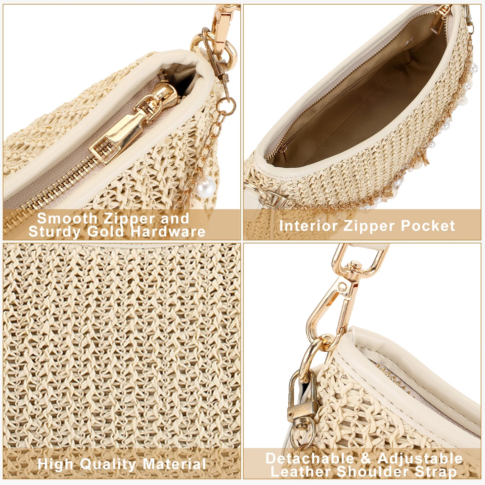 Bohemian Summer Straw Shoulder Bag with Ocean Shell, Starfish for Women Beach Vacation & Tropical Getaways Wrapped Handbags Ladies Handheld Crossbody Bags Totes mbzr