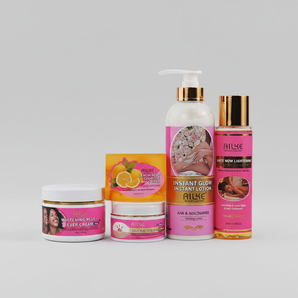 AILKE Natural Skin Brightening Set, Clean Darkness, Acne, Stains, Moisturize, Lightening, Smooth, Improve Rough and Dry Skin mbzr