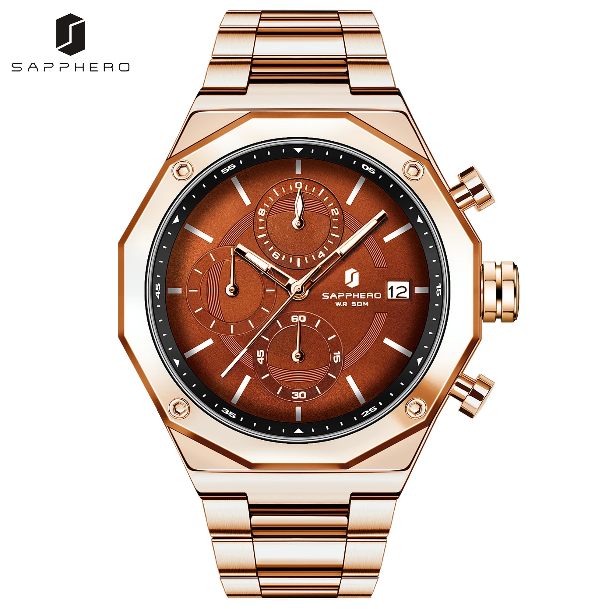 SAPHERO Men's Chronograph Quartz Watch 5ATM Waterproof Stainless Steel Business Wristwatch Perfect Gift for Father Husband mbzr